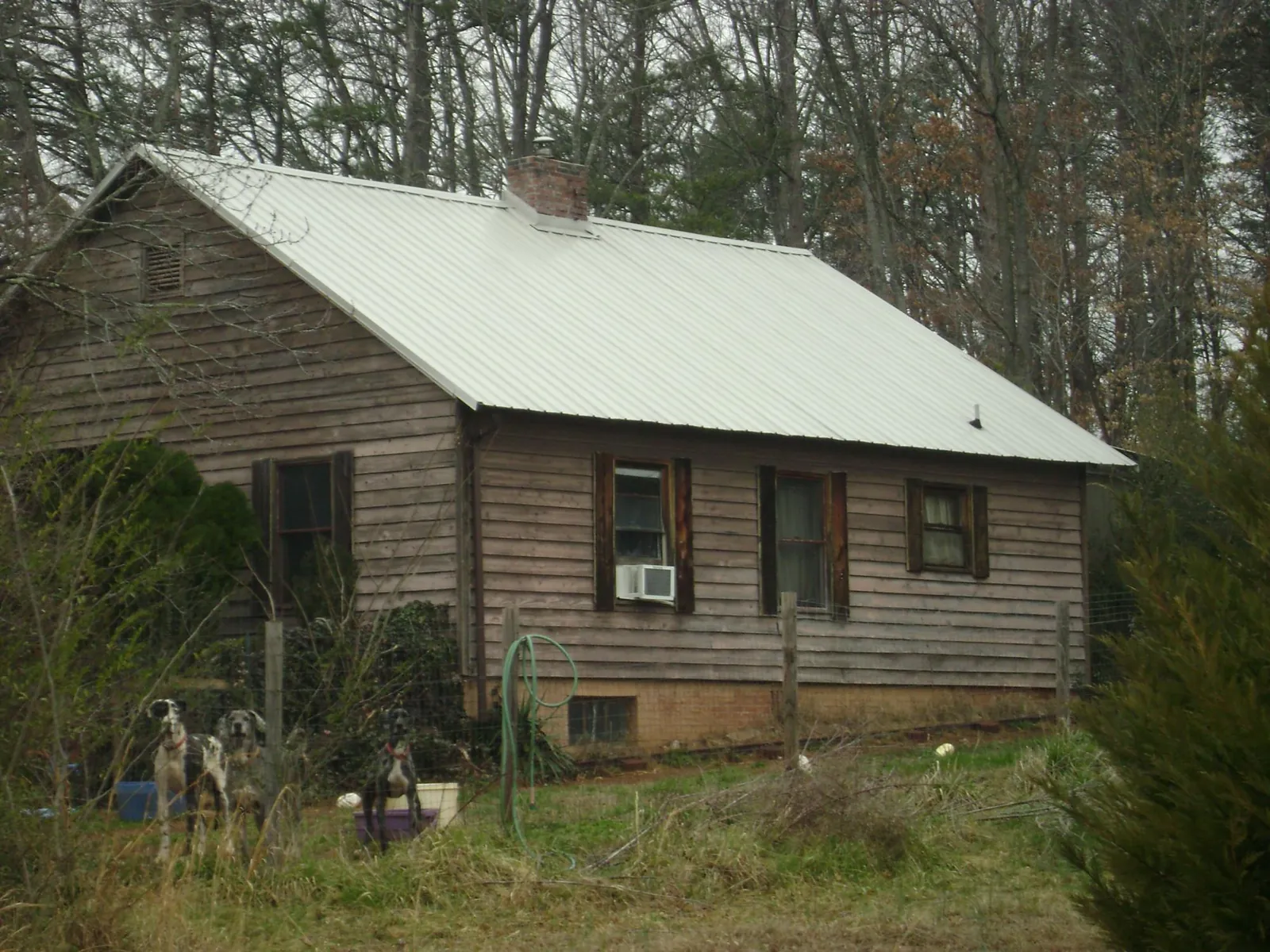 White metal roof on an old wood sided farmhouse, from a Metal Roof Installation job in Bond